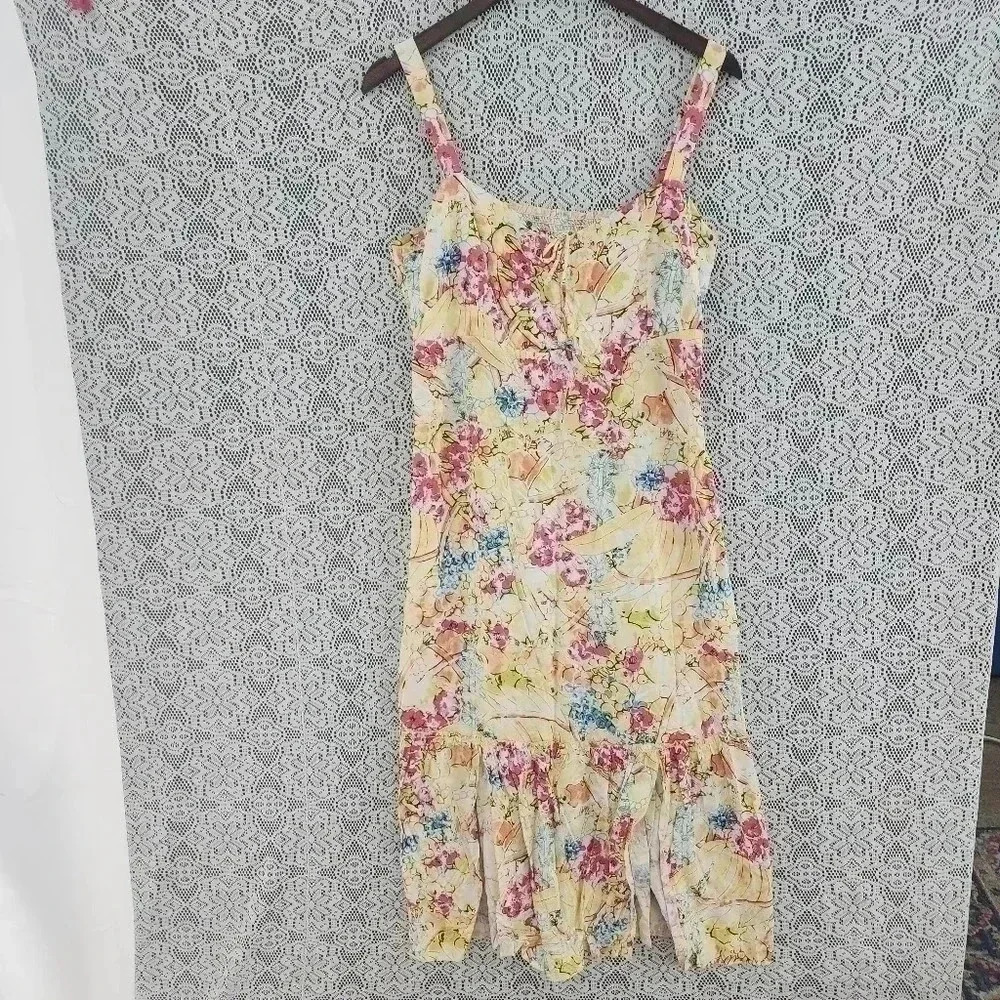 weekend traffic rayon printed midi slip tank dress L